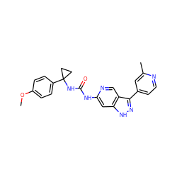 COc1ccc(C2(NC(=O)Nc3cc4[nH]nc(-c5ccnc(C)c5)c4cn3)CC2)cc1 ZINC000261157462