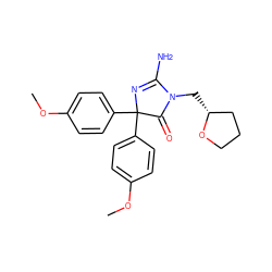 COc1ccc(C2(c3ccc(OC)cc3)N=C(N)N(C[C@@H]3CCCO3)C2=O)cc1 ZINC000218815477