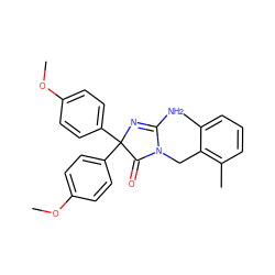 COc1ccc(C2(c3ccc(OC)cc3)N=C(N)N(Cc3c(C)cccc3C)C2=O)cc1 ZINC000218894782