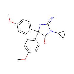 COc1ccc(C2(c3ccc(OC)cc3)NC(=N)N(C3CC3)C2=O)cc1 ZINC000103243730