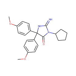 COc1ccc(C2(c3ccc(OC)cc3)NC(=N)N(C3CCCC3)C2=O)cc1 ZINC000103243739