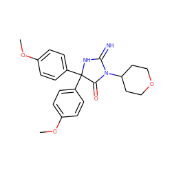 COc1ccc(C2(c3ccc(OC)cc3)NC(=N)N(C3CCOCC3)C2=O)cc1 ZINC000103243748