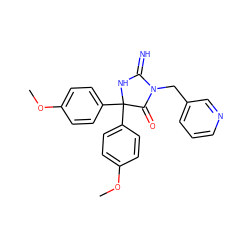 COc1ccc(C2(c3ccc(OC)cc3)NC(=N)N(Cc3cccnc3)C2=O)cc1 ZINC001772617629