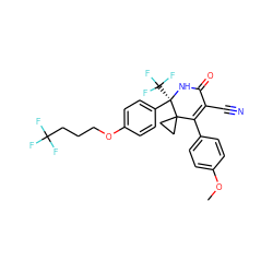 COc1ccc(C2=C(C#N)C(=O)N[C@@](c3ccc(OCCCC(F)(F)F)cc3)(C(F)(F)F)C23CC3)cc1 ZINC000223915302