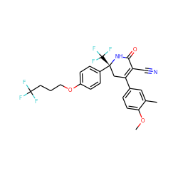 COc1ccc(C2=C(C#N)C(=O)N[C@](c3ccc(OCCCC(F)(F)F)cc3)(C(F)(F)F)C2)cc1C ZINC001772576058