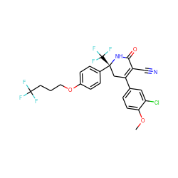 COc1ccc(C2=C(C#N)C(=O)N[C@](c3ccc(OCCCC(F)(F)F)cc3)(C(F)(F)F)C2)cc1Cl ZINC001772656103