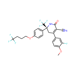 COc1ccc(C2=C(C#N)C(=O)N[C@](c3ccc(OCCCC(F)(F)F)cc3)(C(F)(F)F)C2)cc1F ZINC001772614693