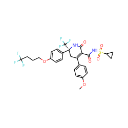 COc1ccc(C2=C(C(=O)NS(=O)(=O)C3CC3)C(=O)N[C@@](c3ccc(OCCCC(F)(F)F)cc3)(C(F)(F)F)C2)cc1 ZINC000221946300
