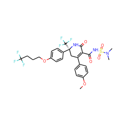 COc1ccc(C2=C(C(=O)NS(=O)(=O)N(C)C)C(=O)N[C@@](c3ccc(OCCCC(F)(F)F)cc3)(C(F)(F)F)C2)cc1 ZINC001772613045