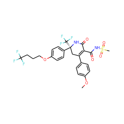 COc1ccc(C2=C(C(=O)NS(C)(=O)=O)C(=O)N[C@@](c3ccc(OCCCC(F)(F)F)cc3)(C(F)(F)F)C2)cc1 ZINC000221929422