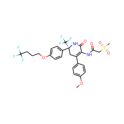 COc1ccc(C2=C(NC(=O)CS(C)(=O)=O)C(=O)N[C@@](c3ccc(OCCCC(F)(F)F)cc3)(C(F)(F)F)C2)cc1 ZINC001772653171