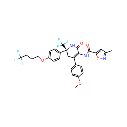 COc1ccc(C2=C(NC(=O)c3cc(C)no3)C(=O)N[C@](c3ccc(OCCCC(F)(F)F)cc3)(C(F)(F)F)C2)cc1 ZINC001772611520