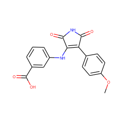 COc1ccc(C2=C(Nc3cccc(C(=O)O)c3)C(=O)NC2=O)cc1 ZINC000014946021