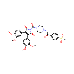 COc1ccc(C2=C(c3ccc(OC)c(OC)c3)C(=O)N(C(=O)N3CCN(CC(=O)c4ccc(S(C)(=O)=O)cc4)CC3)C2=O)cc1OC ZINC000473095683