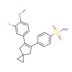 COc1ccc(C2=C(c3ccc(S(N)(=O)=O)cc3)CC3(CC3)C2)cc1F ZINC000013745532