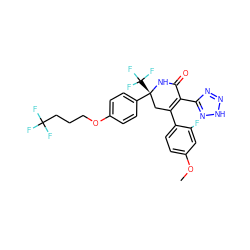 COc1ccc(C2=C(c3nn[nH]n3)C(=O)N[C@](c3ccc(OCCCC(F)(F)F)cc3)(C(F)(F)F)C2)c(F)c1 ZINC001772569692
