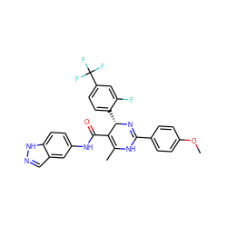 COc1ccc(C2=N[C@@H](c3ccc(C(F)(F)F)cc3F)C(C(=O)Nc3ccc4[nH]ncc4c3)=C(C)N2)cc1 ZINC000100410963