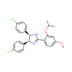 COc1ccc(C2=N[C@@H](c3ccc(Cl)cc3)[C@@H](c3ccc(Cl)cc3)N2)c(OC(C)C)c1 ZINC000033821372