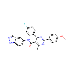 COc1ccc(C2=N[C@@H](c3ccc(F)cc3)C(C(=O)Nc3ccc4[nH]ncc4c3)=C(C)N2)cc1 ZINC000100410902