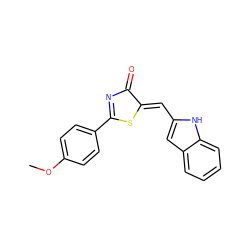 COc1ccc(C2=NC(=O)/C(=C/c3cc4ccccc4[nH]3)S2)cc1 ZINC000084757140