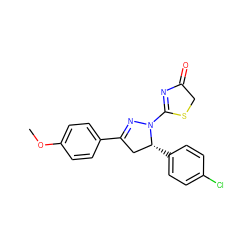 COc1ccc(C2=NN(C3=NC(=O)CS3)[C@H](c3ccc(Cl)cc3)C2)cc1 ZINC000072412565