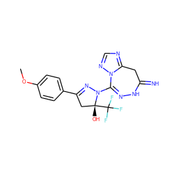 COc1ccc(C2=NN(C3=NNC(=N)Cc4ncnn43)[C@](O)(C(F)(F)F)C2)cc1 ZINC000004478226