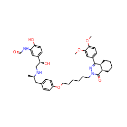 COc1ccc(C2=NN(CCCCCCOc3ccc(C[C@@H](C)NC[C@H](O)c4ccc(O)c(NC=O)c4)cc3)C(=O)[C@@H]3CCCC[C@H]23)cc1OC ZINC000150591254