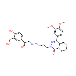 COc1ccc(C2=NN(CCCCNC[C@H](O)c3ccc(O)c(CO)c3)C(=O)[C@H]3CCCC[C@H]23)cc1OC ZINC000095589984