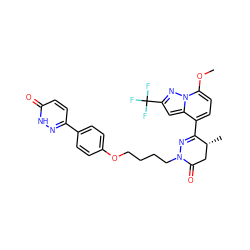 COc1ccc(C2=NN(CCCCOc3ccc(-c4ccc(=O)[nH]n4)cc3)C(=O)C[C@H]2C)c2cc(C(F)(F)F)nn12 ZINC000095589286