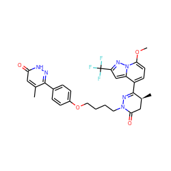 COc1ccc(C2=NN(CCCCOc3ccc(-c4n[nH]c(=O)cc4C)cc3)C(=O)C[C@@H]2C)c2cc(C(F)(F)F)nn12 ZINC000095587929
