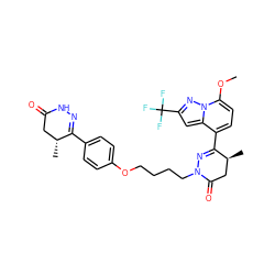 COc1ccc(C2=NN(CCCCOc3ccc(C4=NNC(=O)C[C@H]4C)cc3)C(=O)C[C@@H]2C)c2cc(C(F)(F)F)nn12 ZINC000095591649