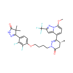 COc1ccc(C2=NN(CCCCOc3ccc(C4=NNC(=O)C4(C)C)c(F)c3F)C(=O)C[C@H]2C)c2cc(C(F)(F)F)nn12 ZINC000095590429