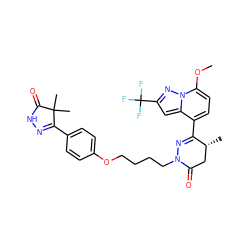 COc1ccc(C2=NN(CCCCOc3ccc(C4=NNC(=O)C4(C)C)cc3)C(=O)C[C@H]2C)c2cc(C(F)(F)F)nn12 ZINC000095588793