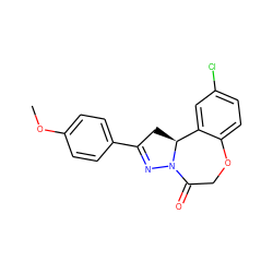 COc1ccc(C2=NN3C(=O)COc4ccc(Cl)cc4[C@@H]3C2)cc1 ZINC000653697704
