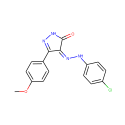 COc1ccc(C2=NNC(=O)/C2=N\Nc2ccc(Cl)cc2)cc1 ZINC000049089685