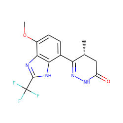 COc1ccc(C2=NNC(=O)C[C@H]2C)c2[nH]c(C(F)(F)F)nc12 ZINC000082150535