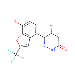 COc1ccc(C2=NNC(=O)C[C@H]2C)c2cc(C(F)(F)F)oc12 ZINC000082150540