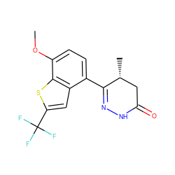 COc1ccc(C2=NNC(=O)C[C@H]2C)c2cc(C(F)(F)F)sc12 ZINC000082150522