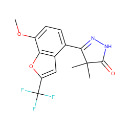 COc1ccc(C2=NNC(=O)C2(C)C)c2cc(C(F)(F)F)oc12 ZINC000084671872