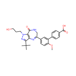 COc1ccc(C2=Nc3c(C(C)(C)C)nn(CCCO)c3C(=O)NC2)cc1-c1ccc(C(=O)O)cc1 ZINC000096922856