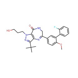 COc1ccc(C2=Nc3c(C(C)(C)C)nn(CCCO)c3C(=O)NC2)cc1-c1ccccc1F ZINC000096922852