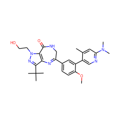 COc1ccc(C2=Nc3c(C(C)(C)C)nn(CCO)c3C(=O)NC2)cc1-c1cnc(N(C)C)cc1C ZINC000096922842