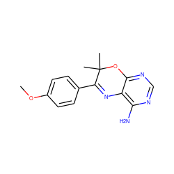 COc1ccc(C2=Nc3c(N)ncnc3OC2(C)C)cc1 ZINC000169307755