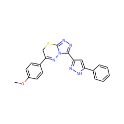 COc1ccc(C2=Nn3c(nnc3-c3cc(-c4ccccc4)[nH]n3)SC2)cc1 ZINC000006786180