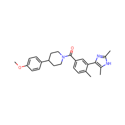 COc1ccc(C2CCN(C(=O)c3ccc(C)c(-c4nc(C)[nH]c4C)c3)CC2)cc1 ZINC000219094456