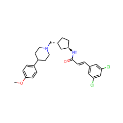 COc1ccc(C2CCN(C[C@@H]3CC[C@@H](NC(=O)/C=C/c4cc(Cl)cc(Cl)c4)C3)CC2)cc1 ZINC000028957856