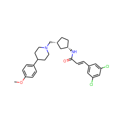 COc1ccc(C2CCN(C[C@@H]3CC[C@H](NC(=O)/C=C/c4cc(Cl)cc(Cl)c4)C3)CC2)cc1 ZINC000028957862