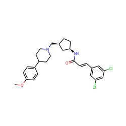 COc1ccc(C2CCN(C[C@H]3CC[C@@H](NC(=O)/C=C/c4cc(Cl)cc(Cl)c4)C3)CC2)cc1 ZINC000028957859