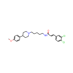 COc1ccc(C2CCN(CCCCCNC(=O)/C=C/c3ccc(Cl)c(Cl)c3)CC2)cc1 ZINC000028957615