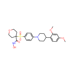 COc1ccc(C2CCN(c3ccc(S(=O)(=O)C4(C(=O)NO)CCOCC4)cc3)CC2)c(OC)c1 ZINC000049109649